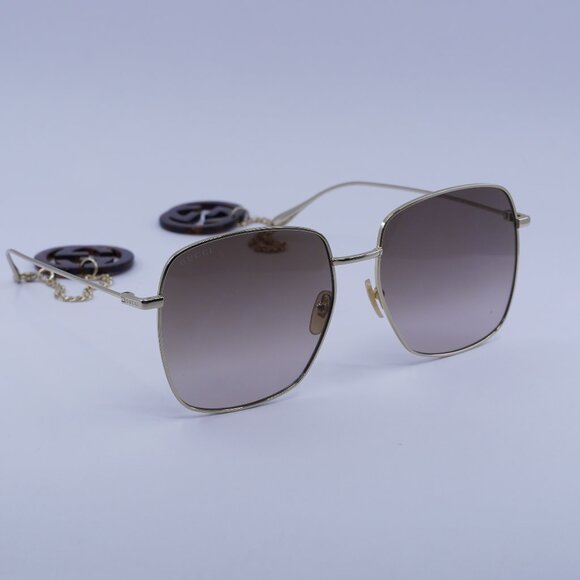 Gucci GG1031S 003 Sunglasses Gold Square Frame, Brown Lenses - Picture 1 of 12